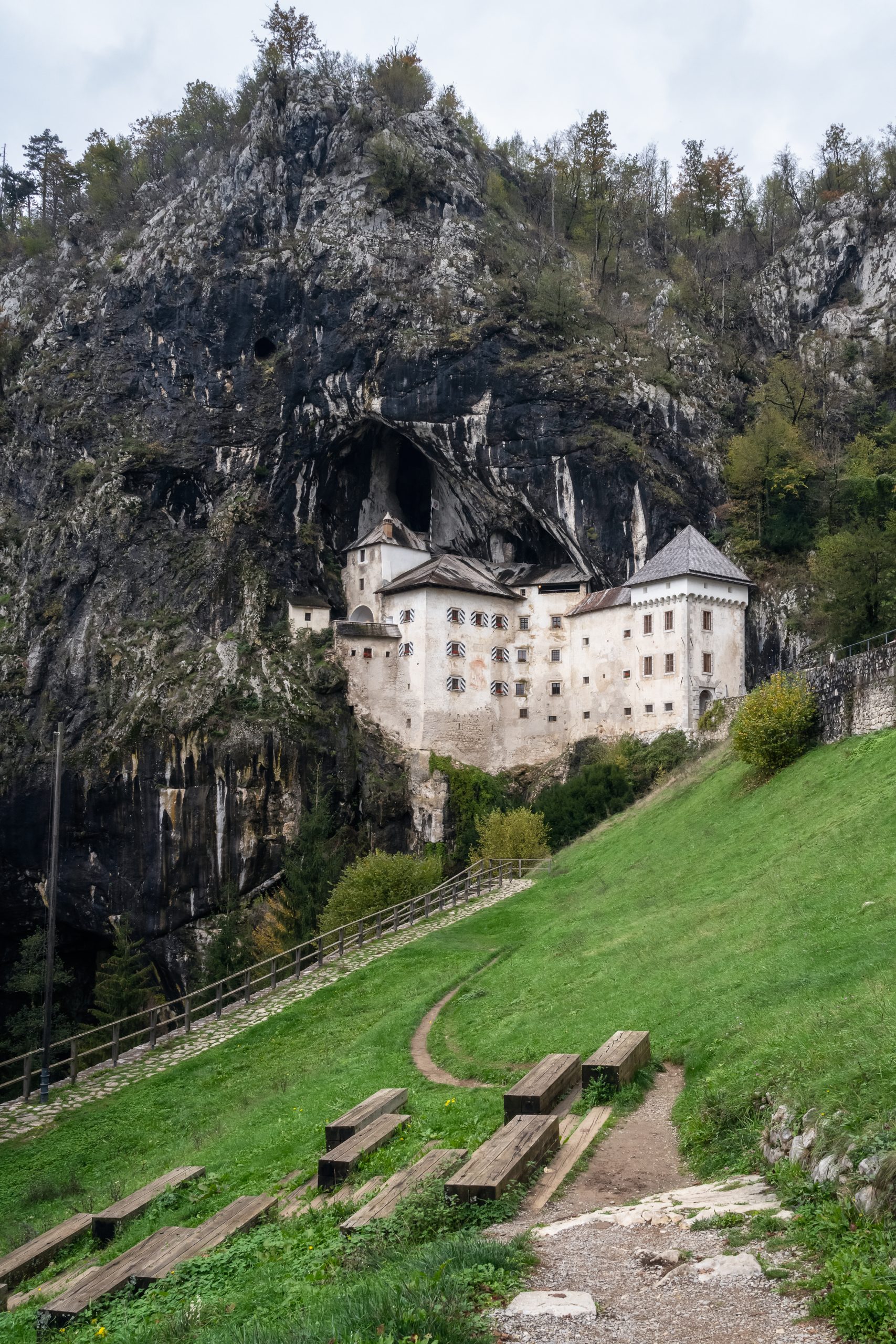 An incredible view of the Renaissance Predjama Castle, built into the entrance of a cave in Slovenia, Europe.